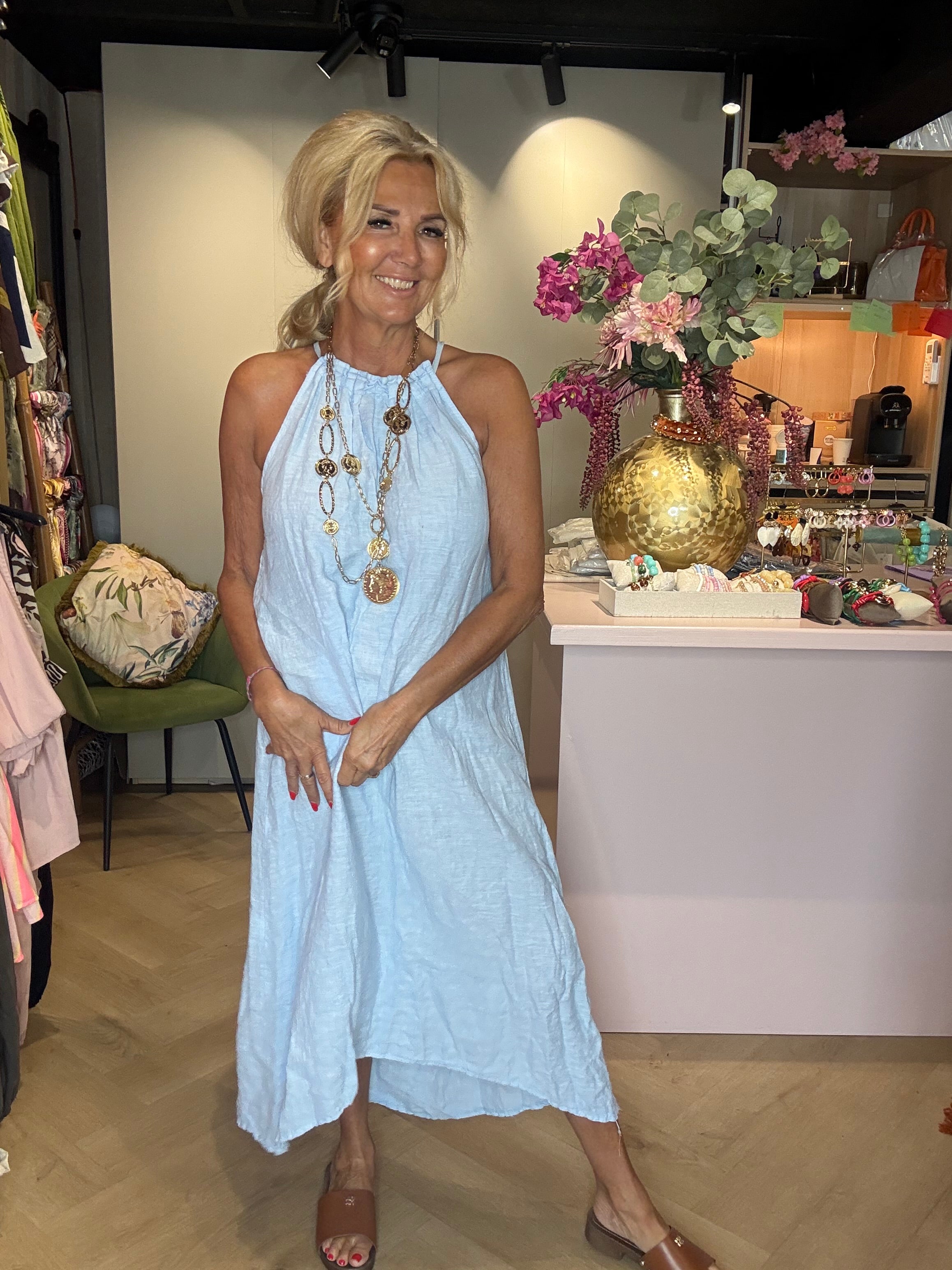 Sukienka St Barths w jasnoniebieskim lnie